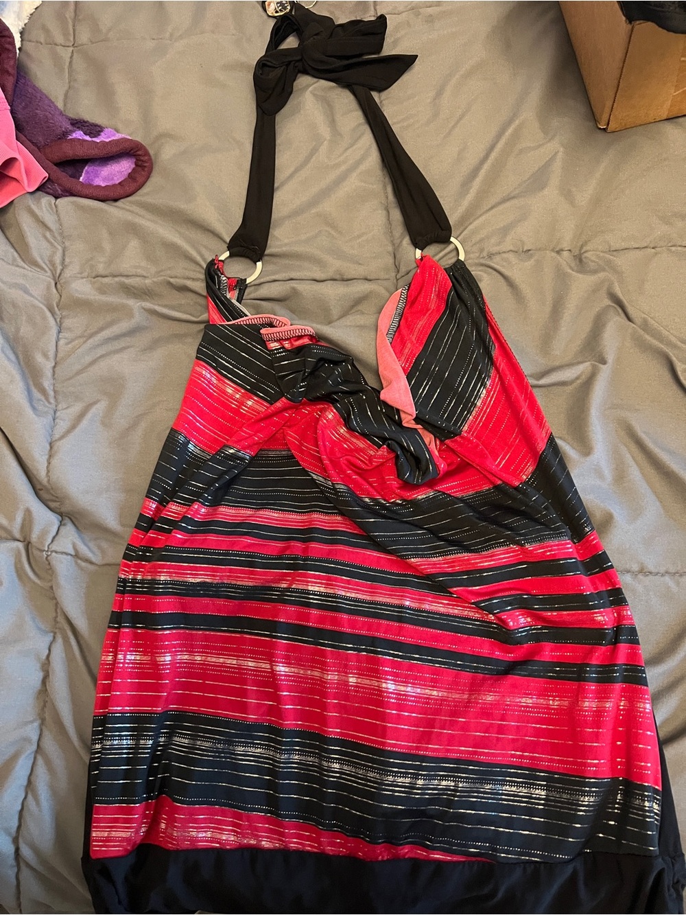 Women’s Halter Tank Top - Pink & Black Stripe